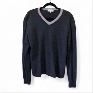 Men's Neiman Marcus V-Neck Sweater XL Charcoal 100% Cashmere Long Sleeve
